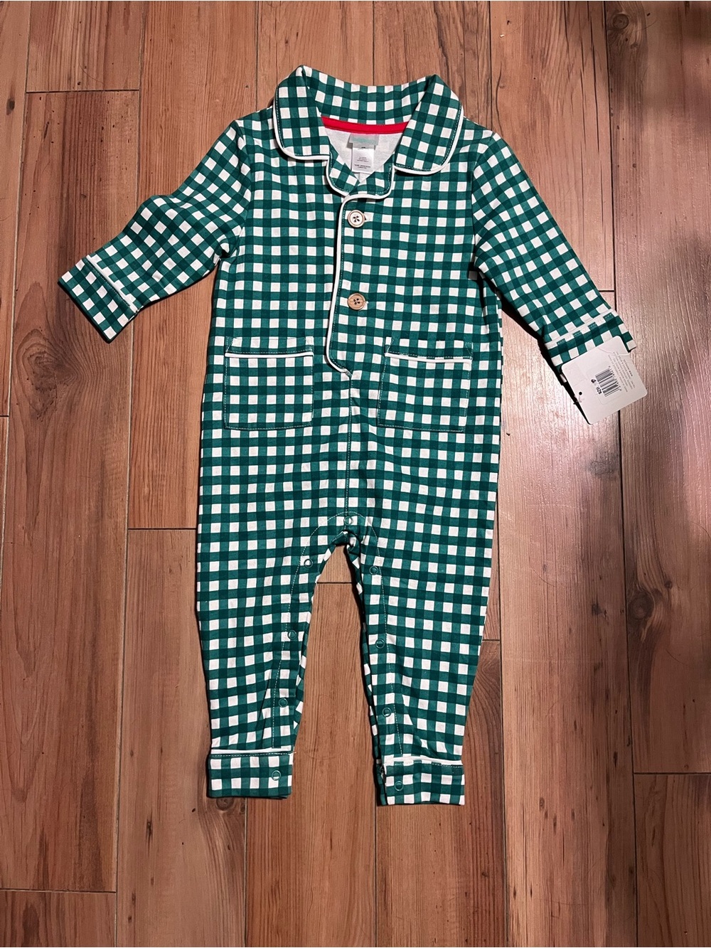 Indigo Green and White Gingham Kids One-Piece Footie